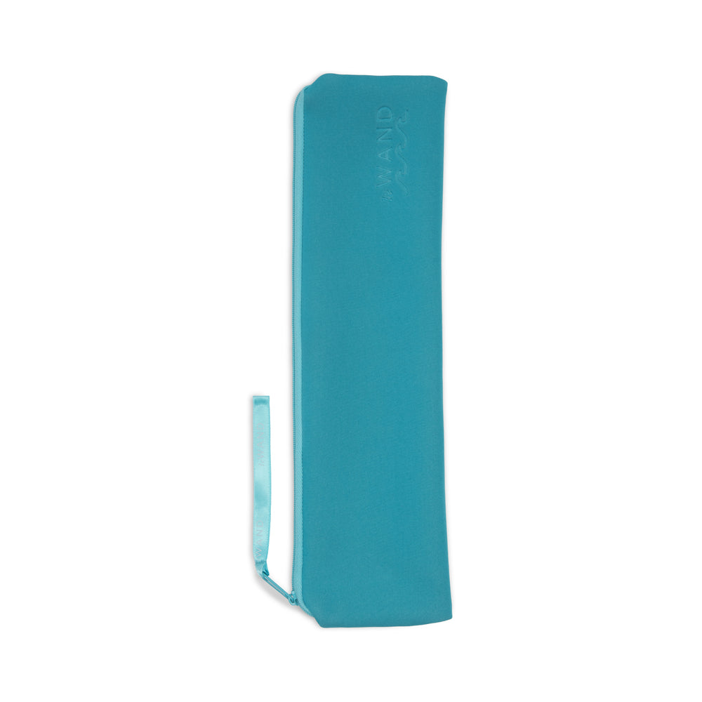 Le Wand Dive Submersible Vibrating Massager Seashell teal storage pouch for easy transport.