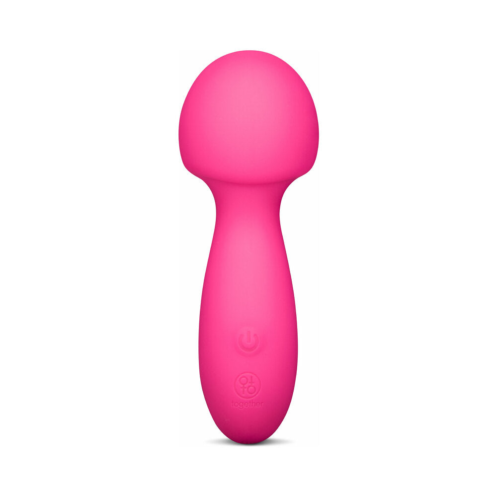 Together Spark On The Go Mini Wand Vibrator in vibrant pink with a sleek curved design.