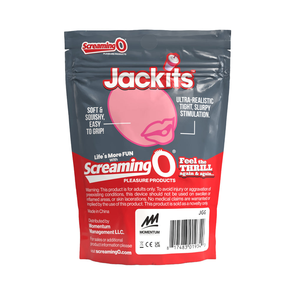 Screaming O Jackits Gluck Gluck Pocket Stroker packaging featuring soft and squishy design for ultimate pleasure.