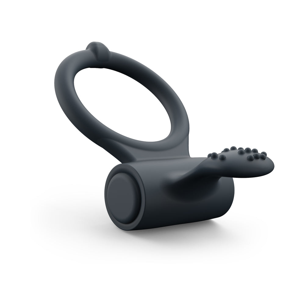 Dorcel Power Clit Plus Vibrating Cockring displayed on a white background, featuring clitoral stimulator and snug fit.