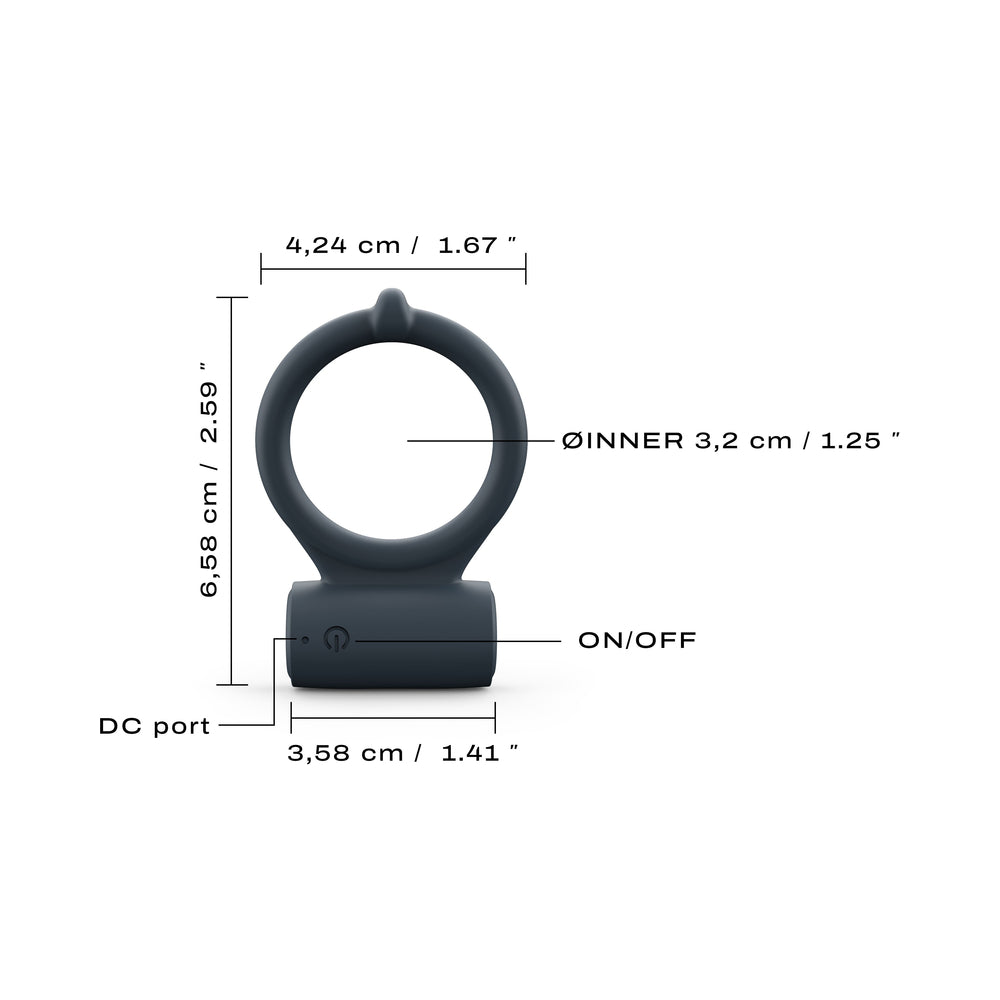 Dorcel Power Clit Plus Vibrating Cockring dimensions and features illustration.