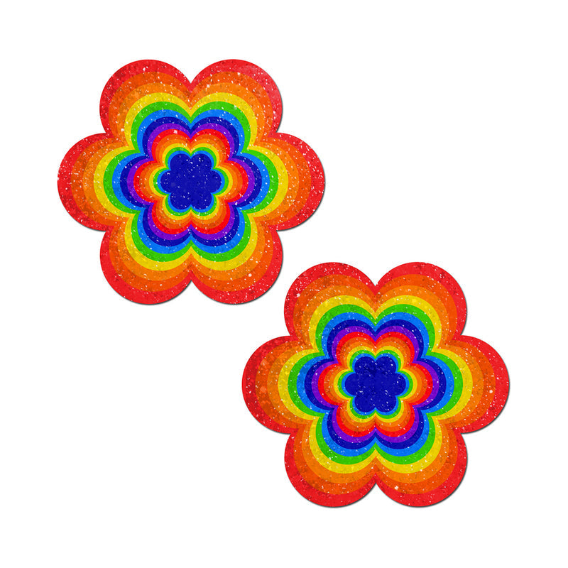 Pastease Rainbow Daisy Pasties, playful rainbow flower pasties for festivals and themed parties.