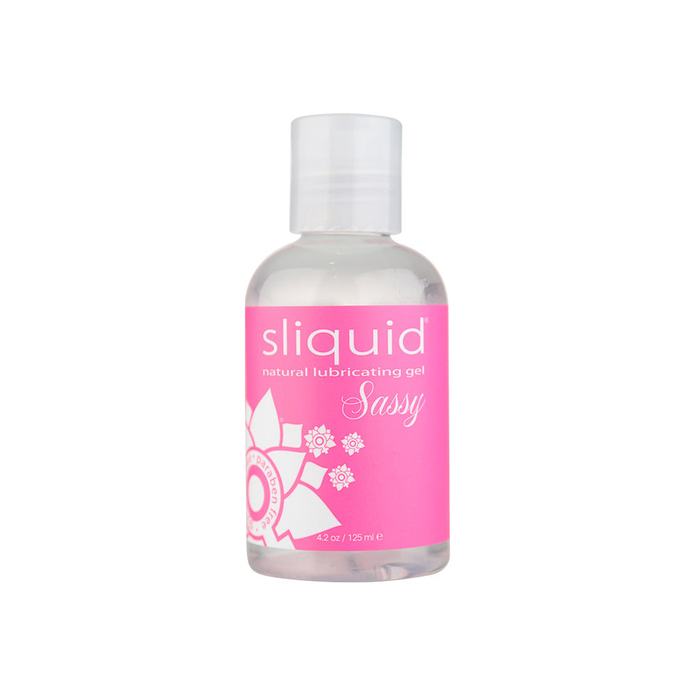 Sliquid Sassy Intimate Gel Booty Formula 4.2 Oz bottle with pink label and white accents.