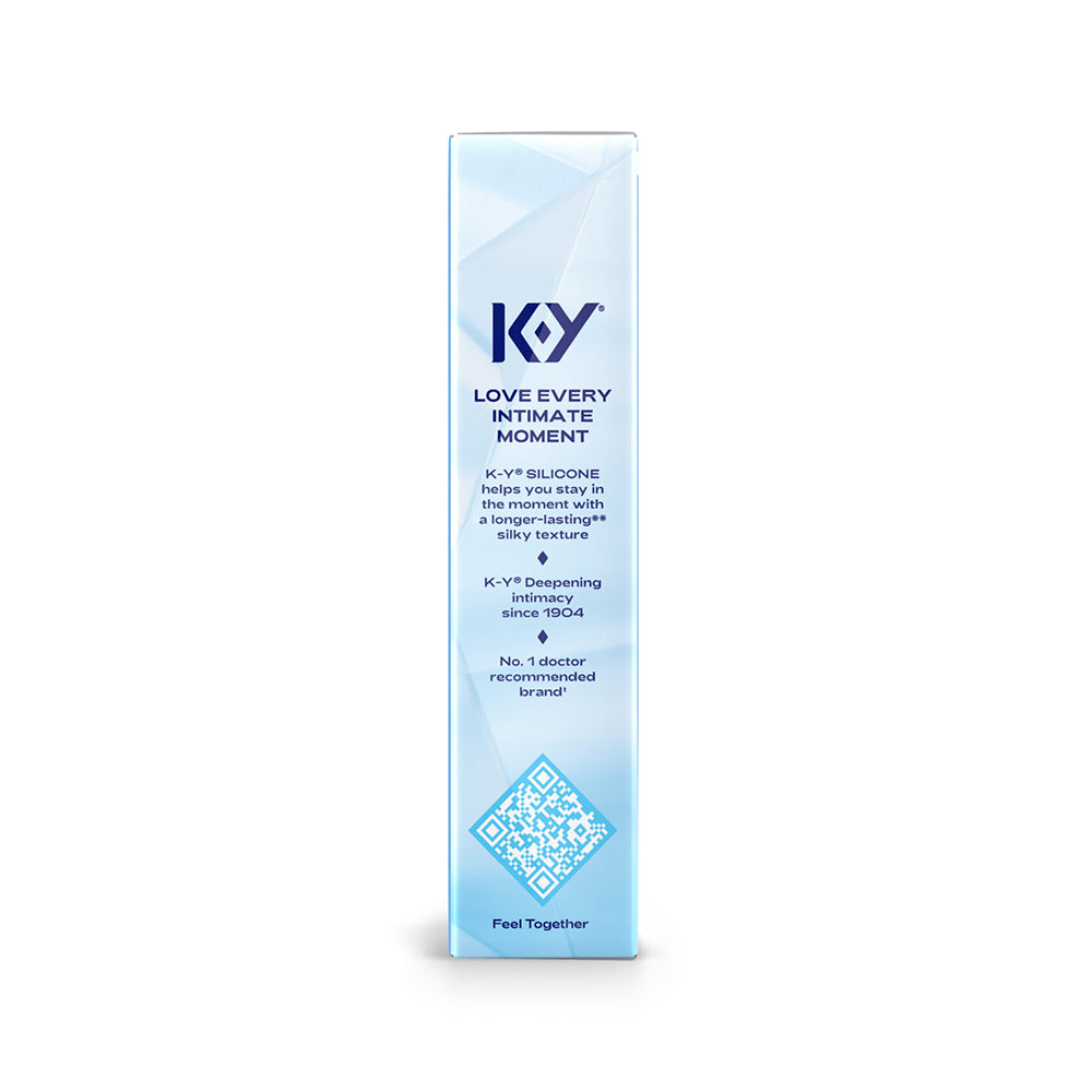 K-Y True Feel Premium Silicone Gel Lubricant 1.5 Oz packaging showcasing its silky texture and long-lasting formula.