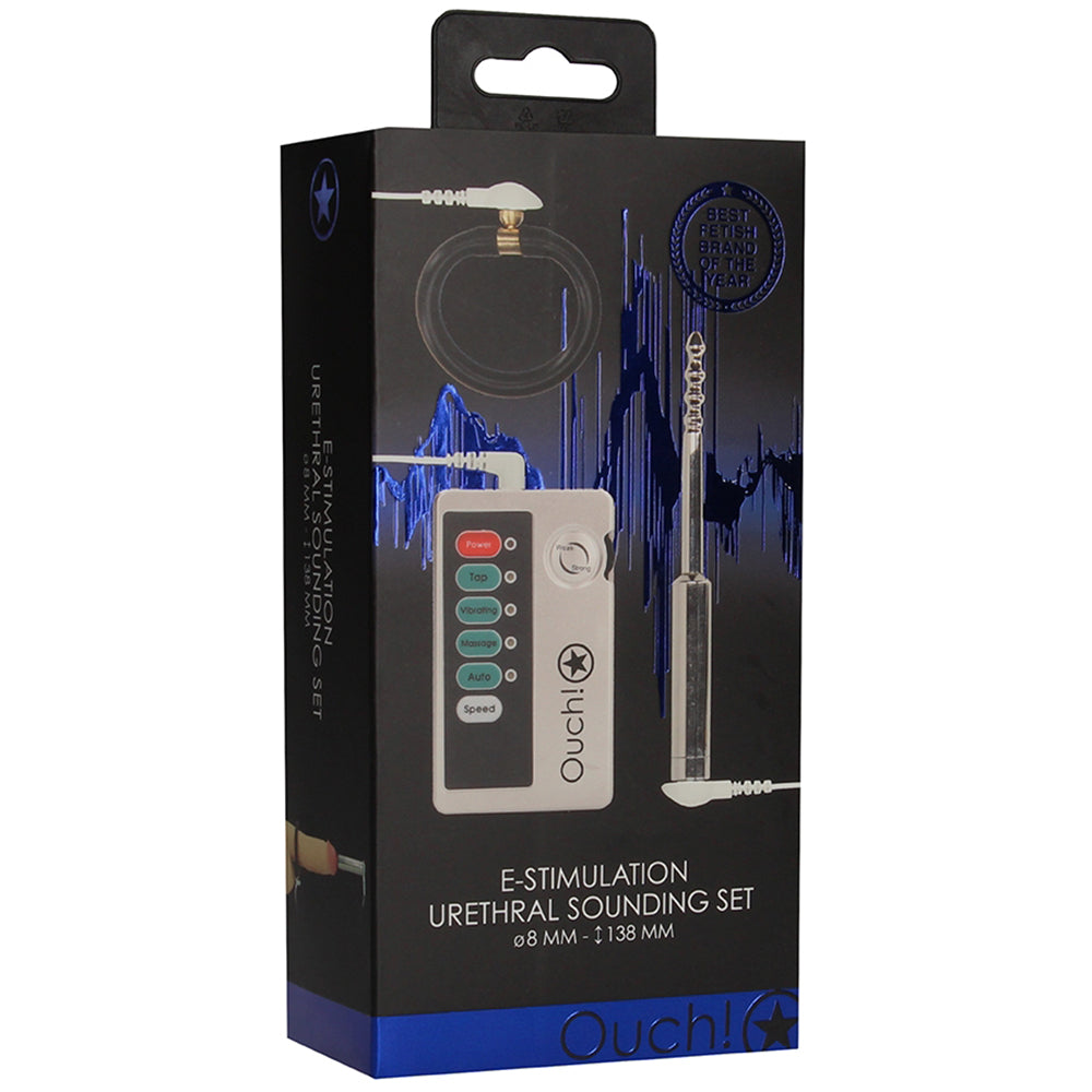E-stim Urethral Sounding Set Small Silver packaging featuring kit and instructions for advanced play.