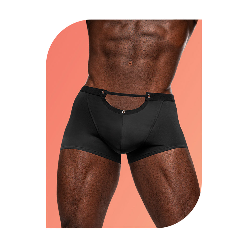Male Power Wow Magnificence Mini Short Black Large showcasing a bold cut-out design and modern silhouette.