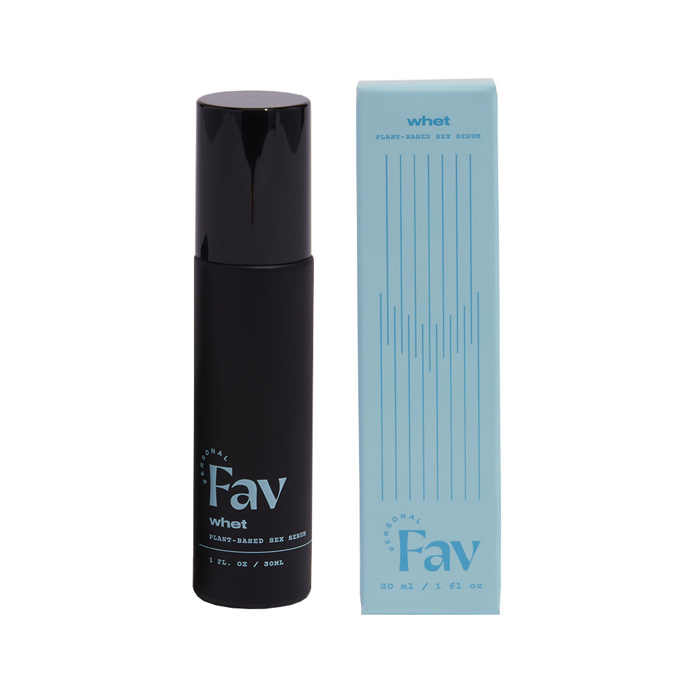 Personal Fav Whet Plant-based Sex Serum 1 Oz in sleek packaging, a luxurious intimate serum for enhanced comfort and sensation.