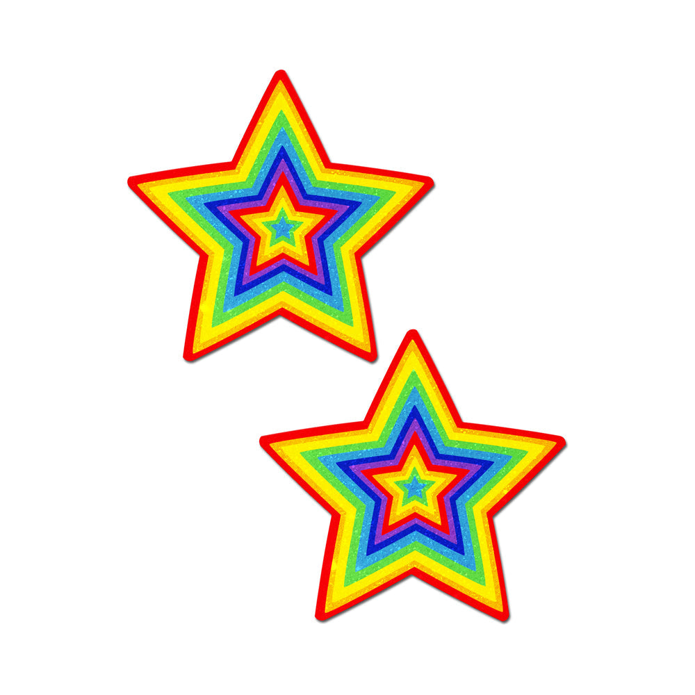 Pastease Glitter Pumping Star Pasties Rainbow in vibrant star shapes with multicolored glitter for a fun look.