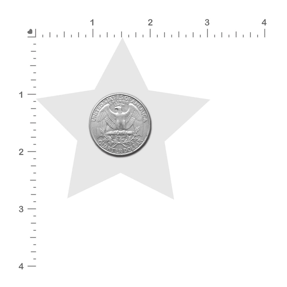 Quarter dollar coin placed in the center of a star shape, showcasing its front design and details.
