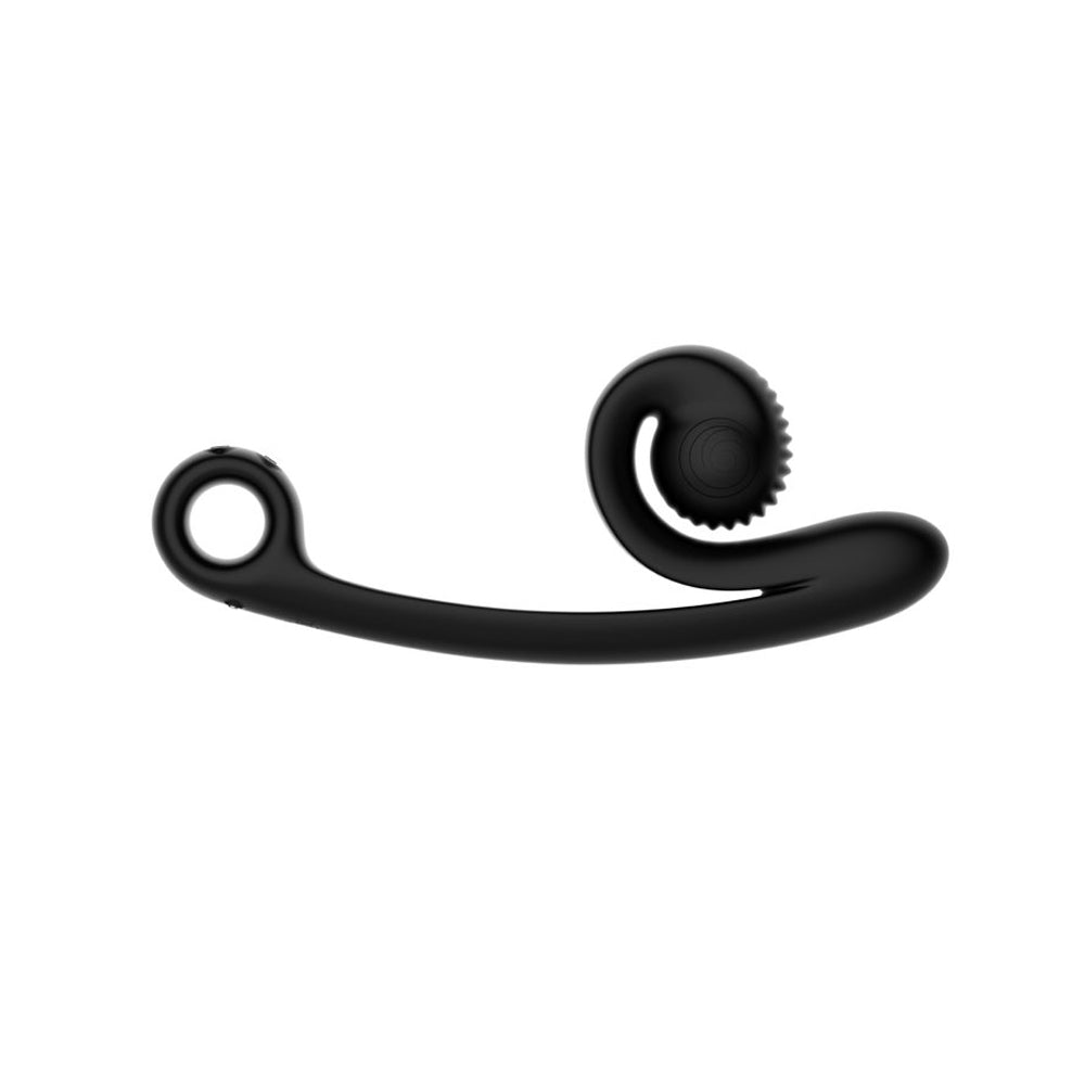 Snail Vibe Curve Dual Stimulator Black, a curved dual stimulation vibrator for G-spot and clitoral pleasure.