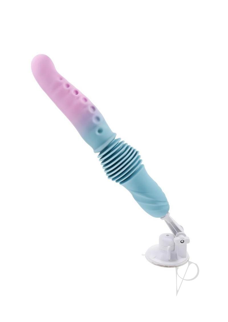 Gender X Tentacle Thruster Silicone Vibrator Blue and Pink with sculpted tentacle and suction base.