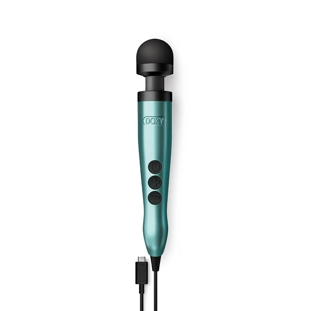 Doxy Usb-c Wand Massager Turquoise with USB-C charging, featuring powerful vibrations and sleek design.