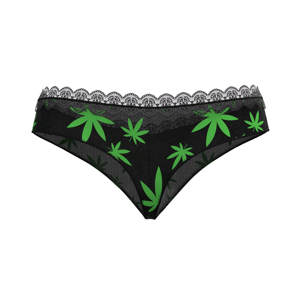 Magic Silk Hazy Dayz Boy Short Pot Leaf L/XL featuring black mesh and neon green pot leaf design.