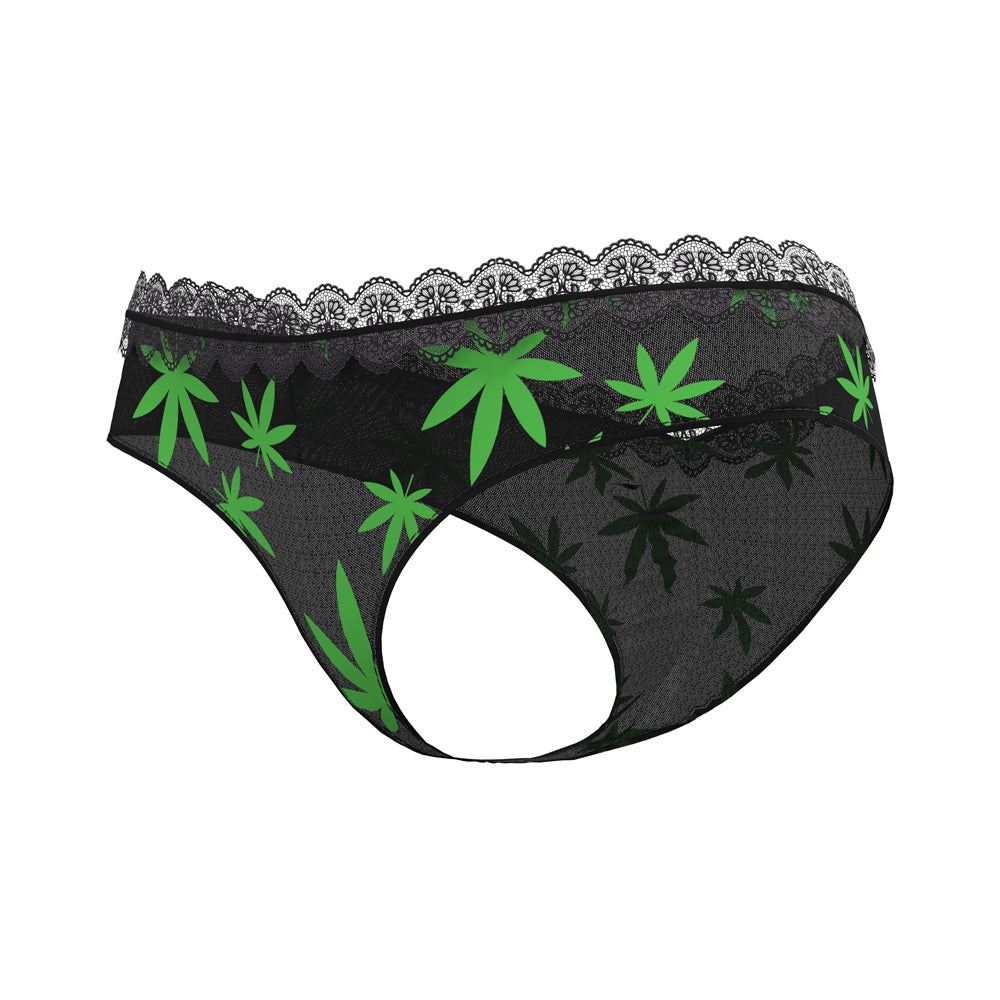 Magic Silk Hazy Dayz Boy Short Pot Leaf L/XL featuring black mesh with neon green pot leaves design.