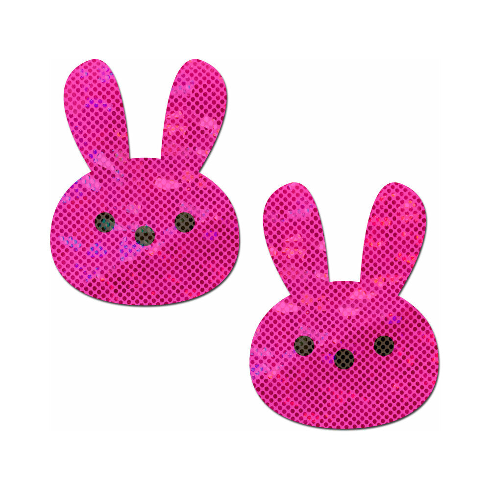 Pastease Pink Marshmallow Easter Bunny Nipple Pasties with glittery pink rabbit design.