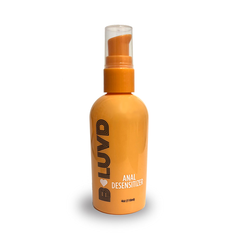 B-luvd Anal Desensitizing Lubricant 4 Oz bottle showing packaging and pump design