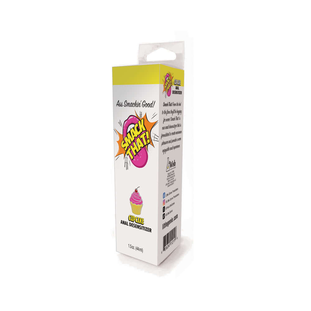 Smack That Anal Desensitizer Cupcake 1.5 Oz packaging featuring playful graphics and product details.
