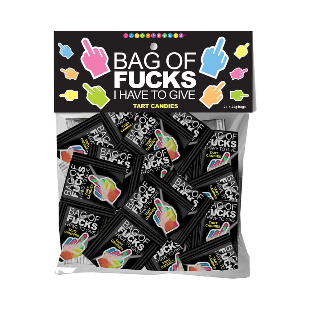 Bag Of Fucks I Have To Give Bag of 25, featuring tart candies in mini packs with bold designs.