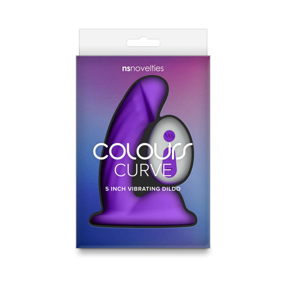 Colours Curve Vibrating 5 inch Dildo Purple packaging with vibrant design and modern appearance.