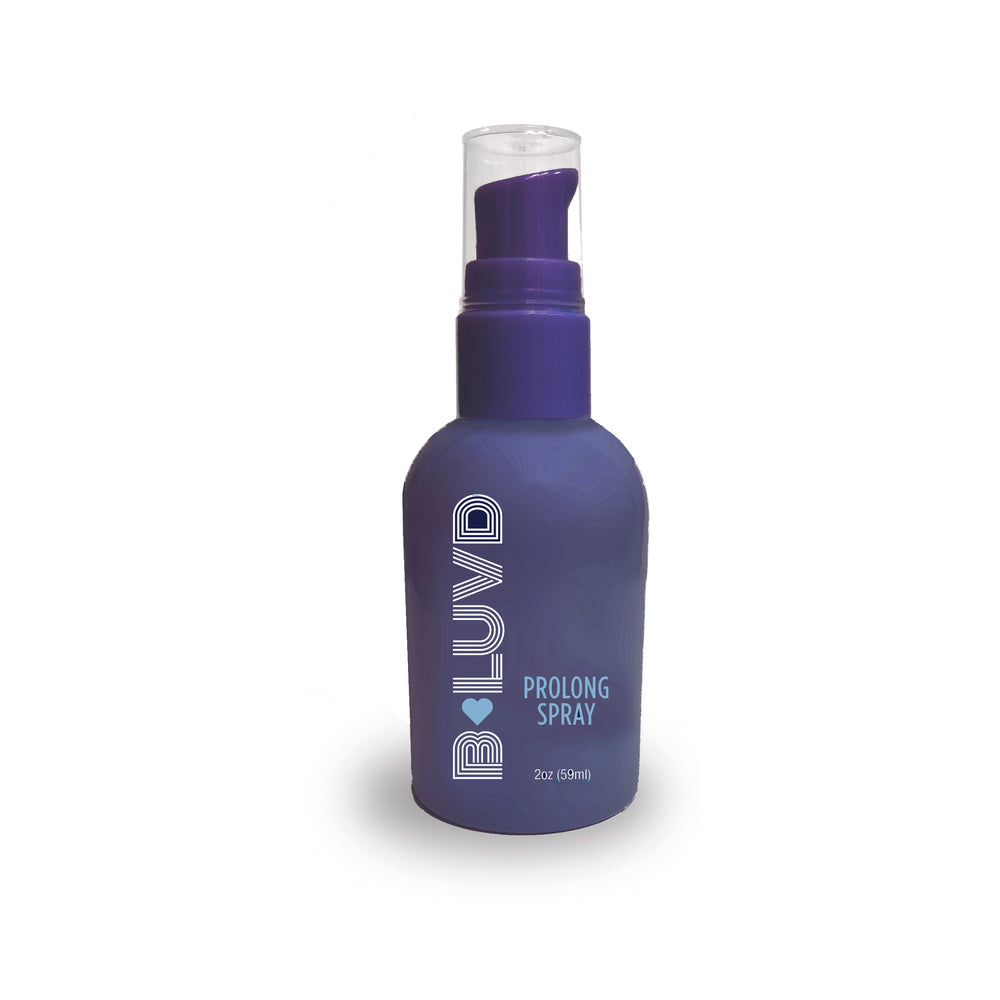 B-luvd Prolong Spray 2 Oz bottle designed for performance-enhancing intimate experiences.