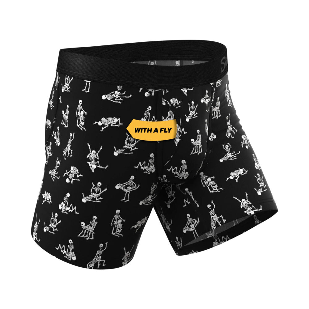 Shinesty Bare Back Bones Ball Hammock Pouch Underwear Small with playful skeleton print and functional fly.