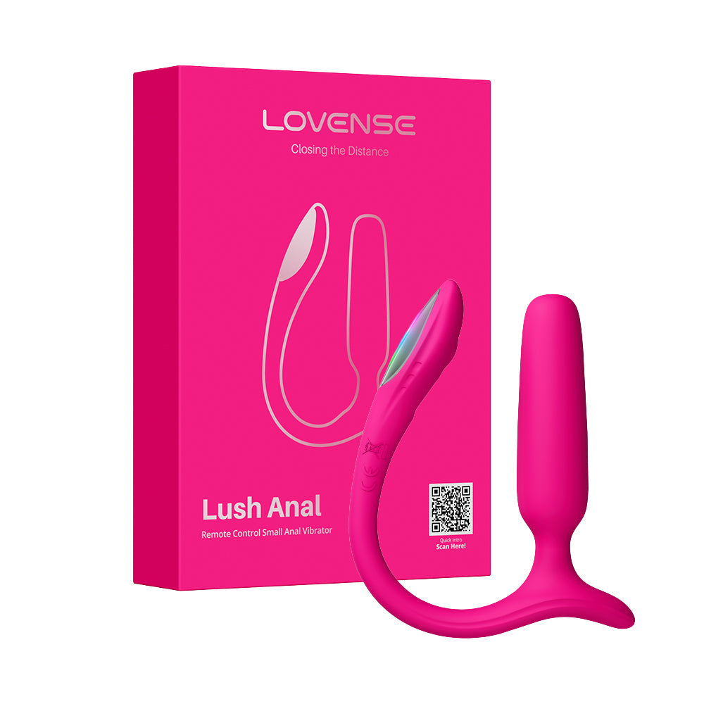 Lovense Lush Anal App-controlled Compact Powerful Butt Plug packaging with remote control anal vibrator in pink.