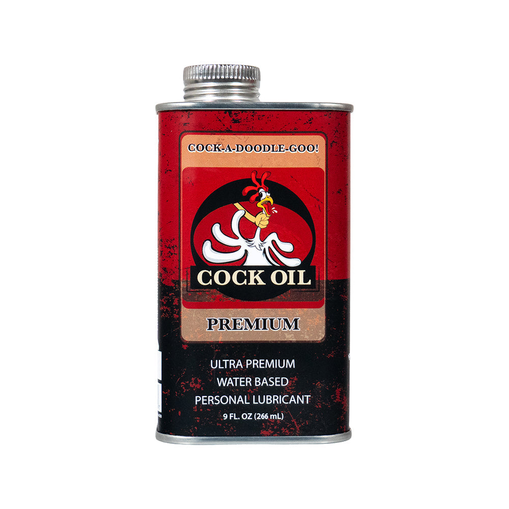 Cock Oil Water-based Lubricant Metal Can With Plastic Liner 9 Oz displayed in a vibrant can, showcasing its premium water-based formula.