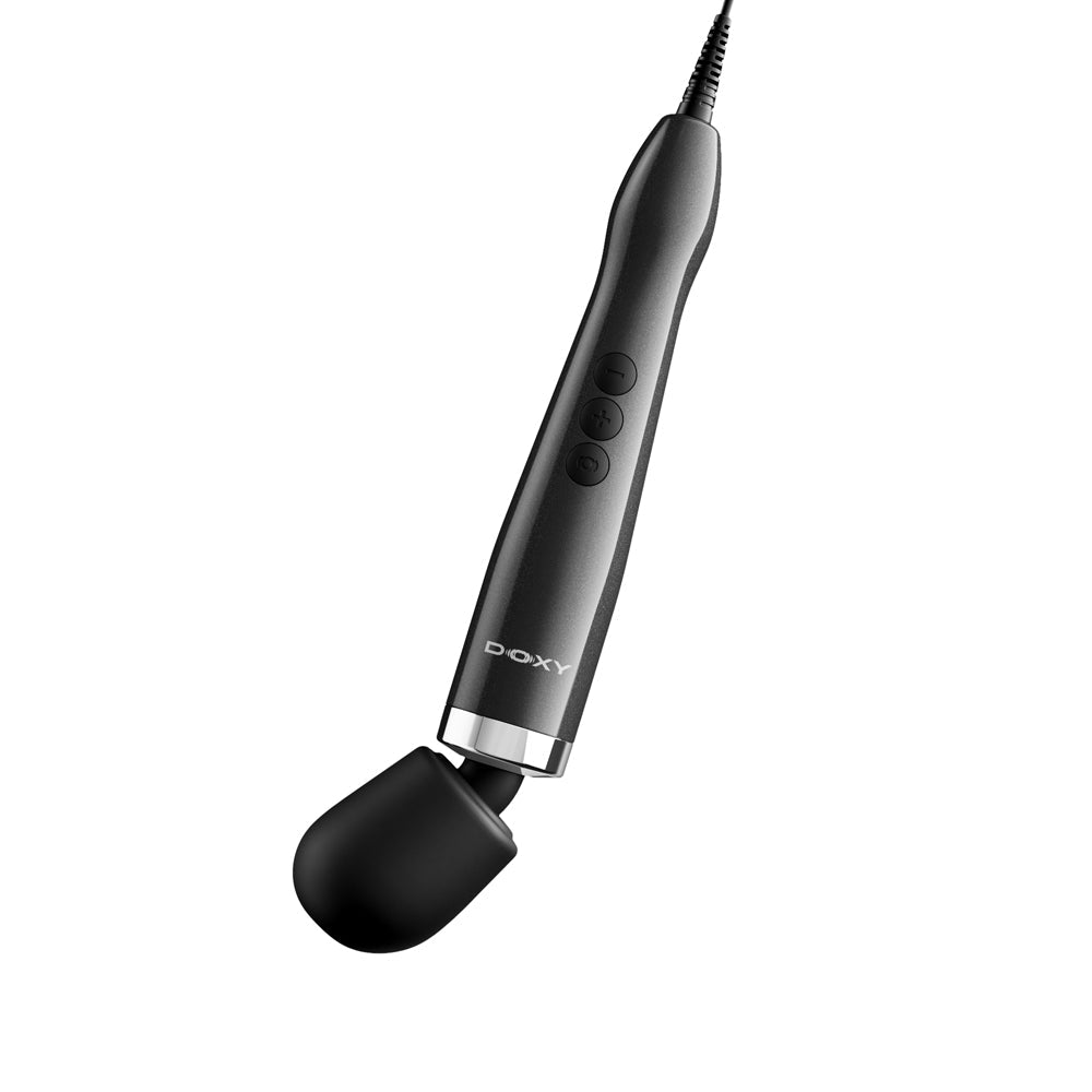 Doxy Die Cast Max Plug-in Wand Massager Black showcasing its sleek design and powerful features.