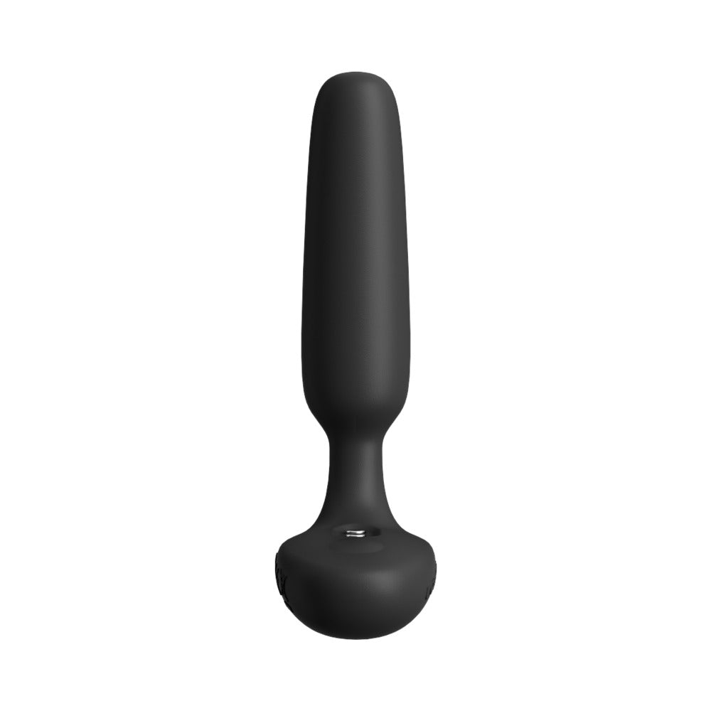Lovense Glint Touch-Responsive Vibrating Butt Plug Black side view, showcasing its sleek design and texture.