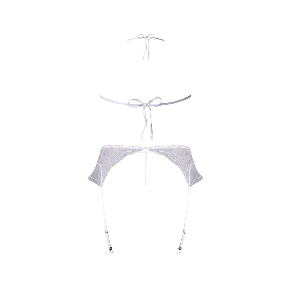 Magic Silk Sexy Time Ever After Bride Lingerie White L/XL three-piece bridal set with lace and mesh details.