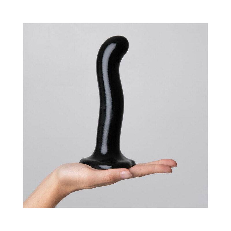 Strap-On-Me P&G Spot Dildo Extra Large Black held in hand, showcasing its ergonomic design for targeted stimulation.