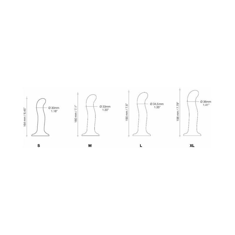 Strap-On-Me P&G Spot Dildo Extra Large Black size comparison chart with dimensions.