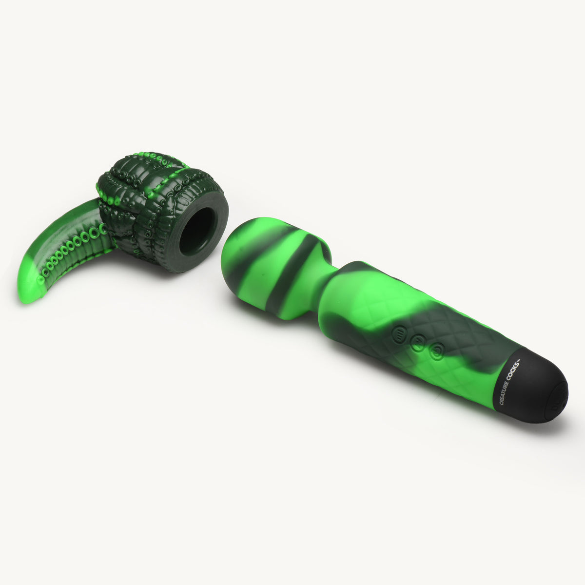 Octo Wand Silicone Vibrating Wand with Attachment, featuring a broad head and textured tentacle attachment.