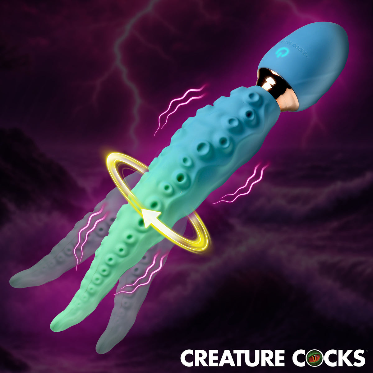 Creature Cocks Deep Squirmer Squirming Silicone Vibrator showcasing vibrant colors and swirling tentacle design.