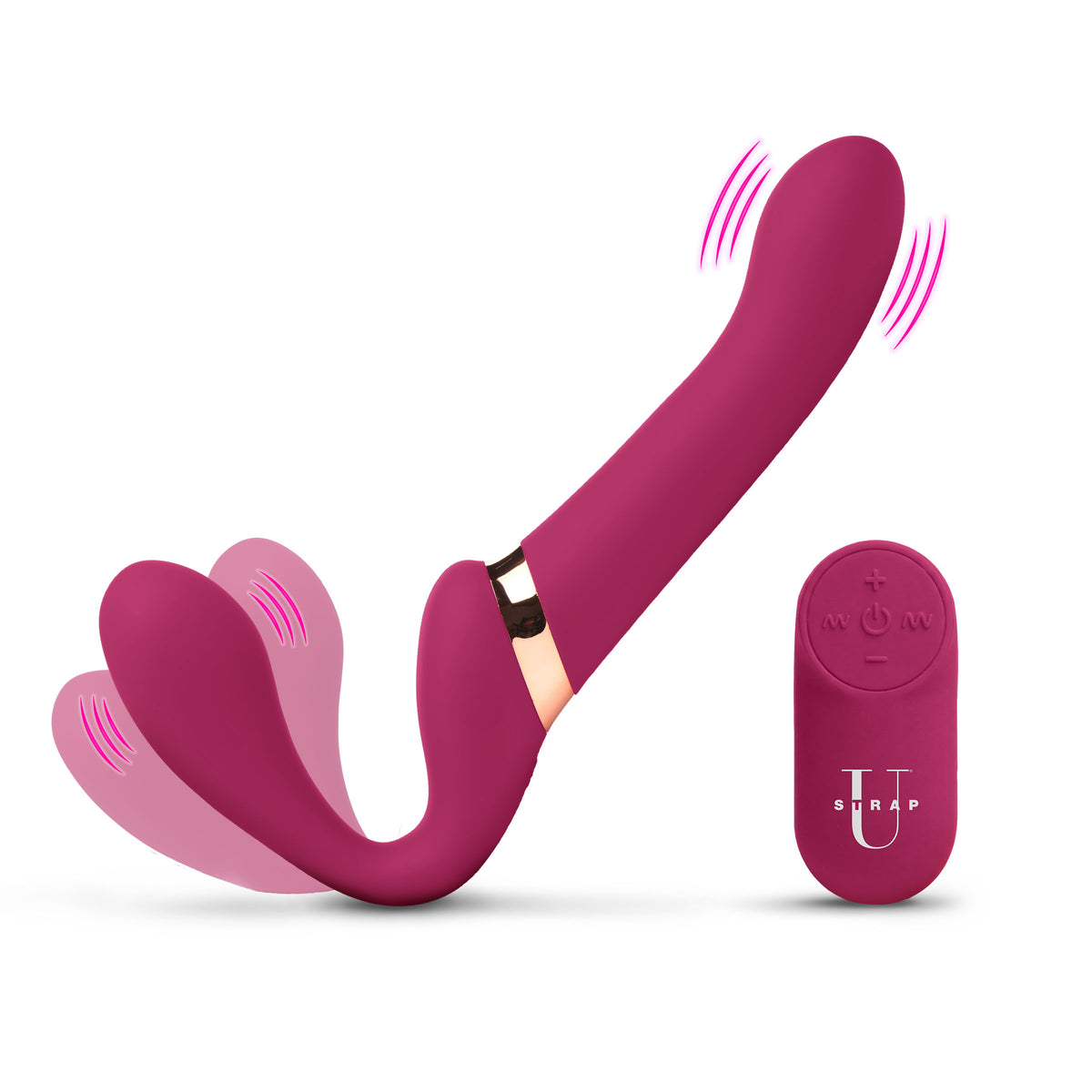 10X Pleasure Poser Posable Vibrating Strapless Strap-On featuring a vibrant design and remote control for enhanced pleasure.