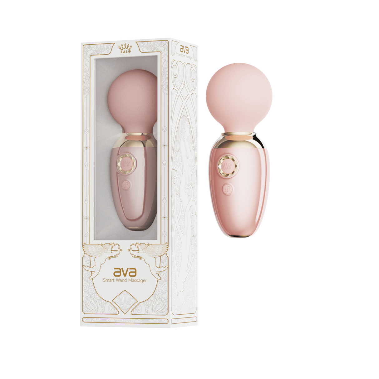 ZALO AVA app-controlled pink smart wand massager with DirectPower 2.0 & heating function, shown with packaging