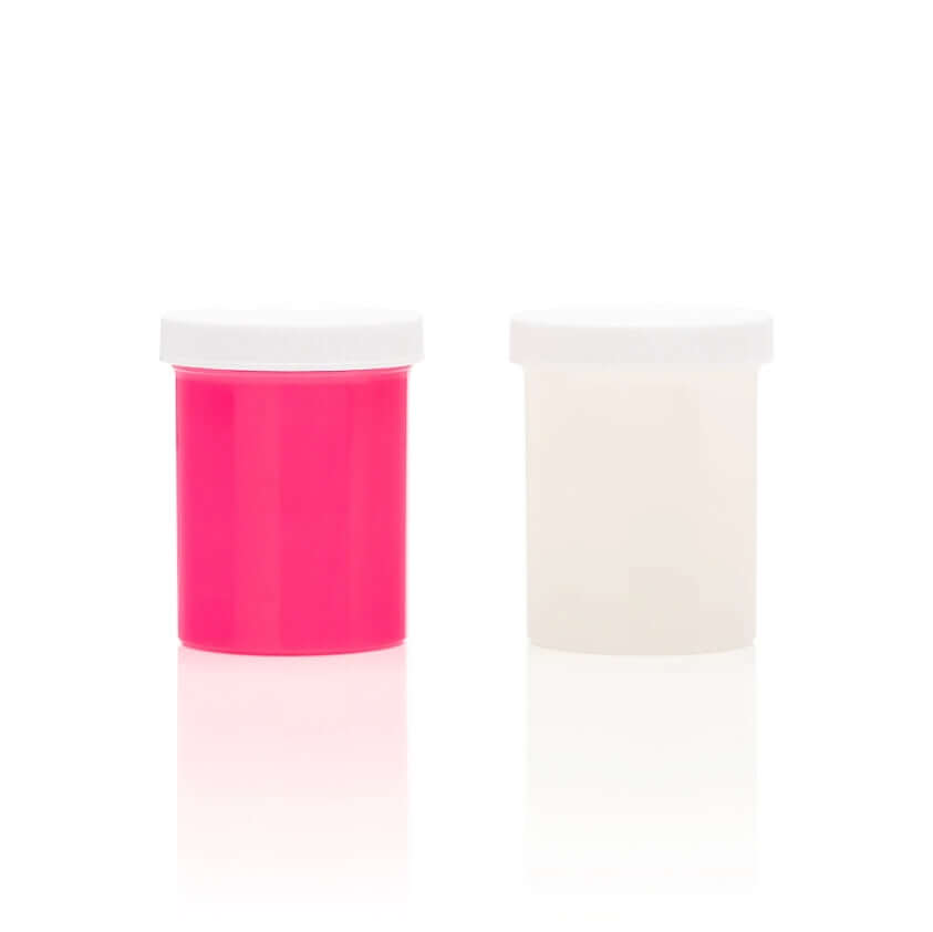 Clone-A-Willy Silicone Refill Hot Pink jars, one pink and one white, for custom casting adventures.