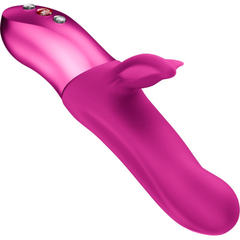 Fun Factory Bi Stronic Fusion Thrusting Rabbit Pulsator Magenta showing its tapered tip and rabbit ears.