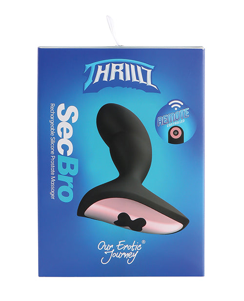 Thrillz Sec Bro Silicone Prostate Massager with Remote packaging showcasing product design and features.
