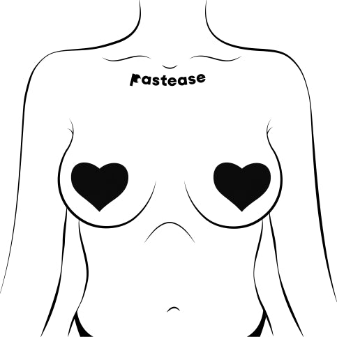 Pastease Sweety Heart Nipple Pasties Black featured on a body illustration with heart shapes.