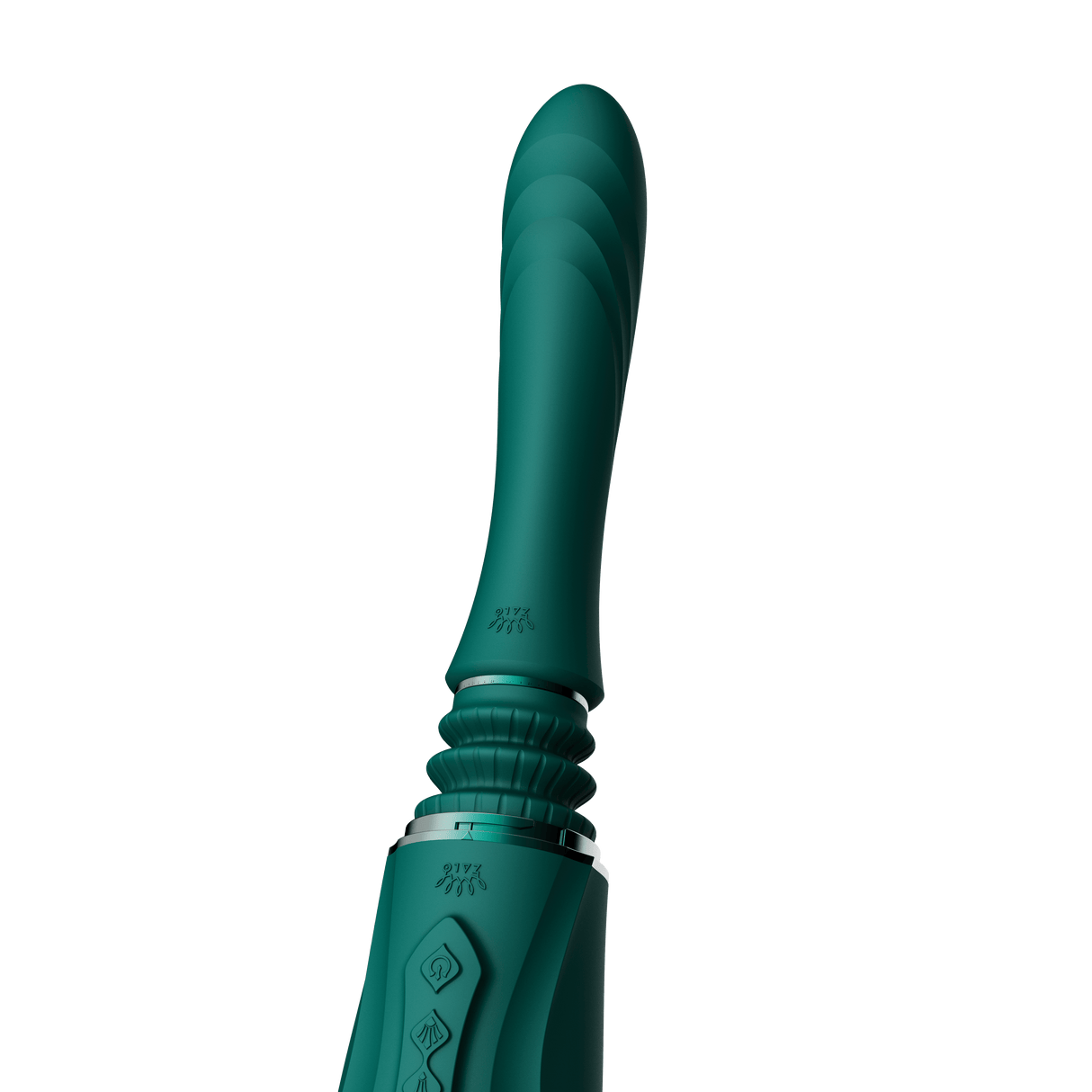 ZALO Sesh Compact Sex Machine Turquoise Green with PowerThrust technology, featuring replaceable vibrating massage sticks.