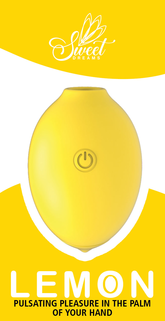 Sweet Dreams Lemon Rechargeable Silicone Vibrator in a cheerful lemon design with pulsating patterns.