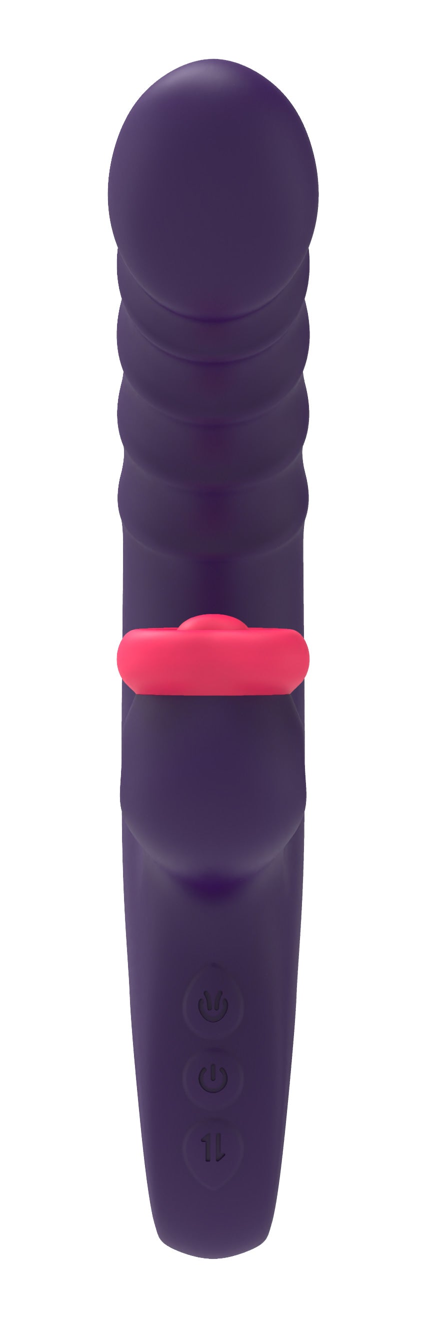 Sweet Heart Thrusting G-Spot Tapping Vibrator Purple with ribbed shaft and controls for versatile stimulation.