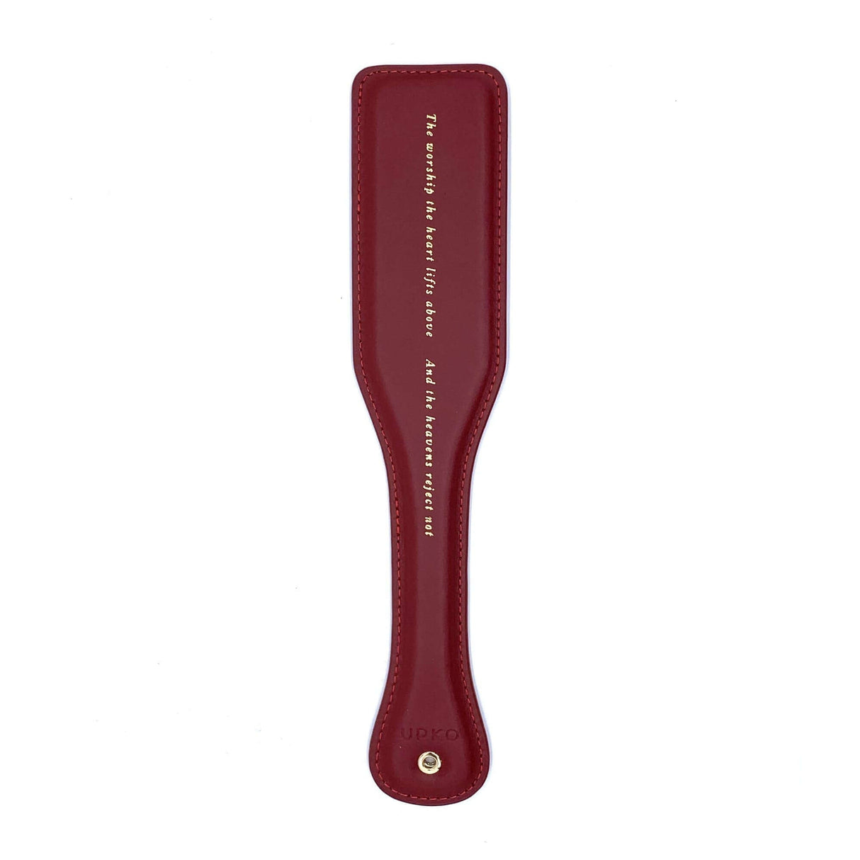 UPKO luxurious red leather paddle with embossed text, part of the Italian bondage tools set for BDSM games.