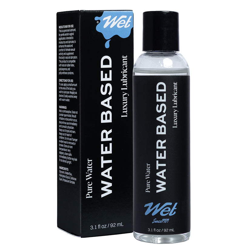 Wet Original Water Based Gel Lubricant 3.1 Oz in a sleek bottle with packaging, designed for smooth glide and comfort.