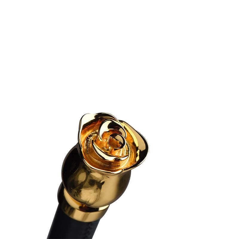 Luxury Italian leather whip with gold zinc alloy rose ornament top handle from ZALO & UPKO Doll Designer Collection.