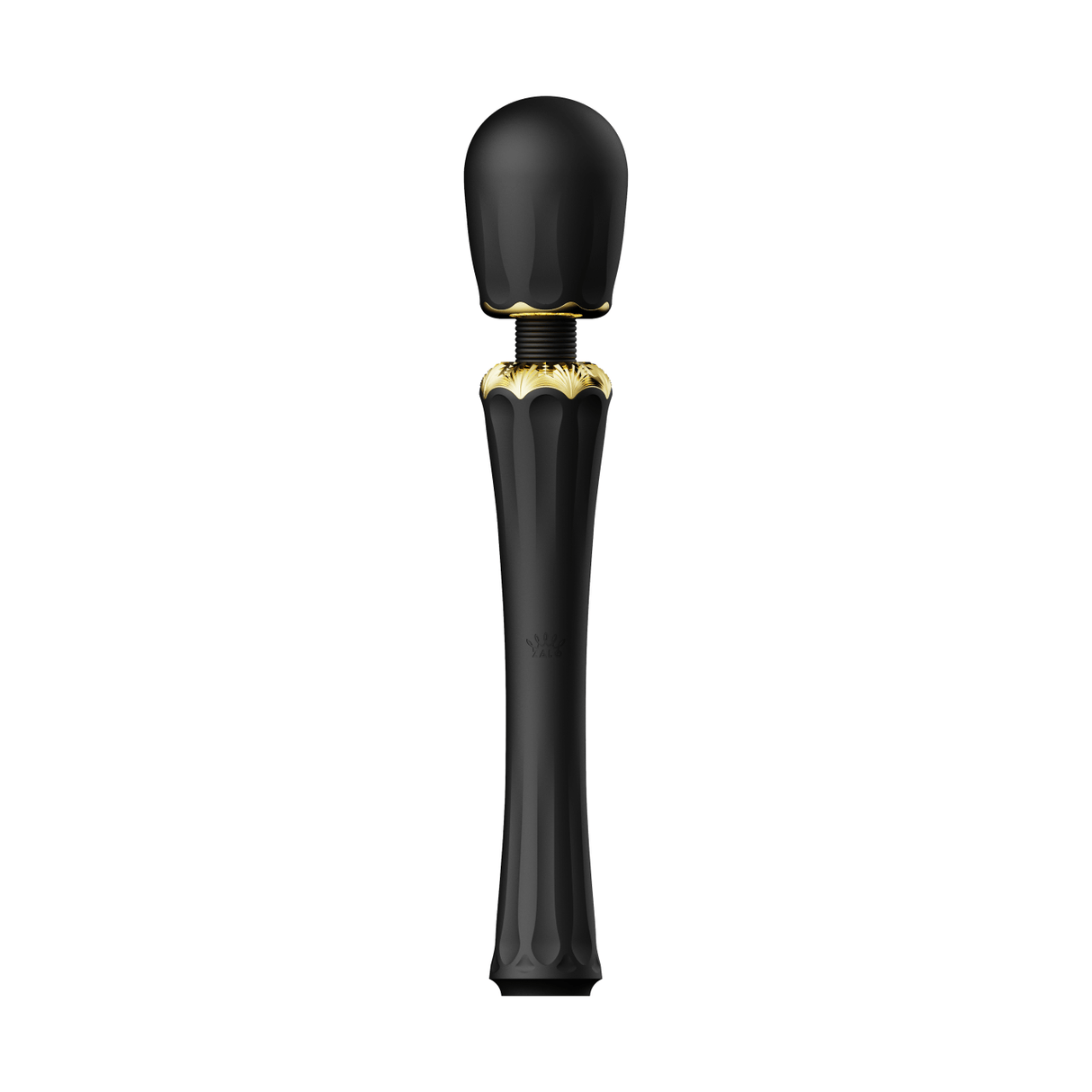 ZALO Kyro Wand Massager in Obsidian Black with gold accents, inspired by Egyptian scepters, offering powerful direct stimulation.