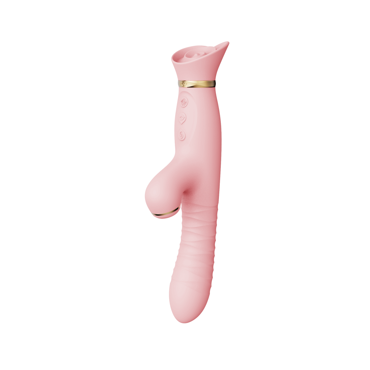 ZALO Rose Rabbit Thruster Strawberry Pink stimulator with realistic penetrating motion and clitoral suction for enhanced sensual pleasure.