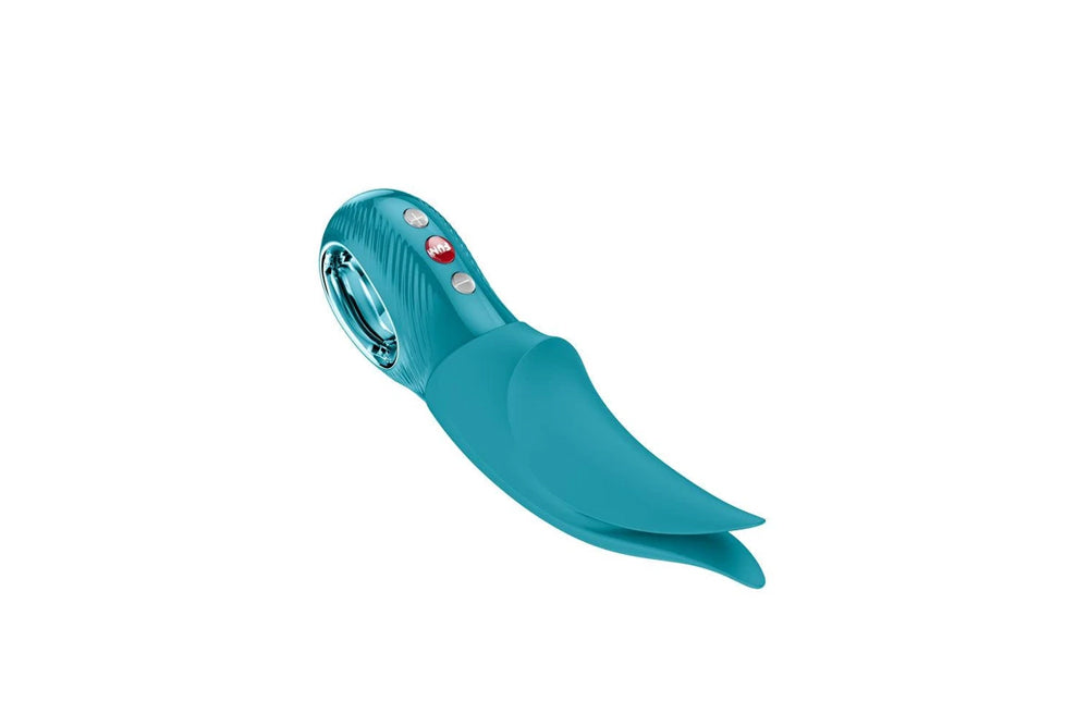 Fun Factory Volta Lay-on Vibrator Aquamarine with fluttering layers for clitoral and vaginal stimulation.