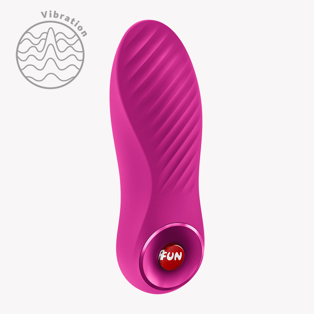 Fun Factory Bijou Bullet Vibrator Magenta compact design with wavy texture and power button for versatile use.